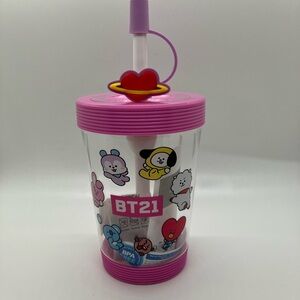 BT21 x Miniso Pink and Clear Tumbler with Straw, New